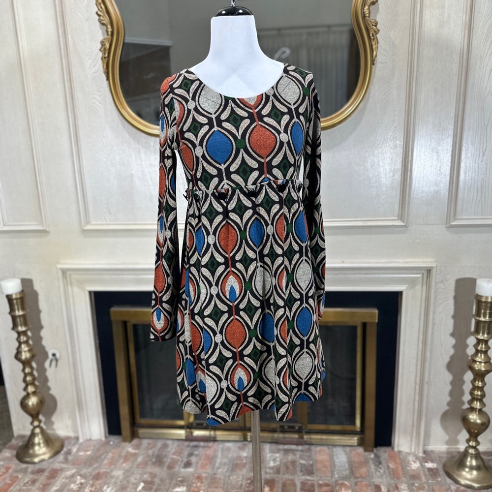 Retro Mod Geometric Dress XL Nicola Bertti Stretch‎ Metallic Boho Y2K